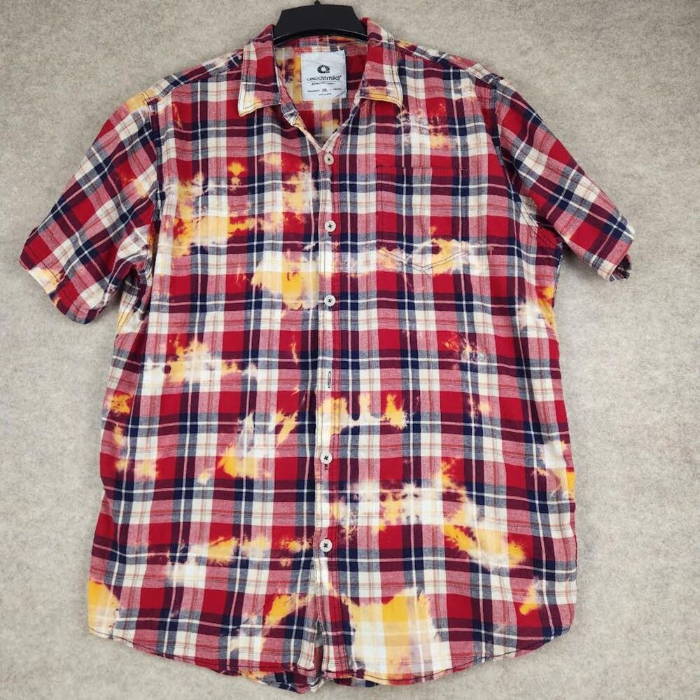 Akademiks Men's Short Sleeve Red Blue Plaid Tie Dye Retro Bobo look 2XL